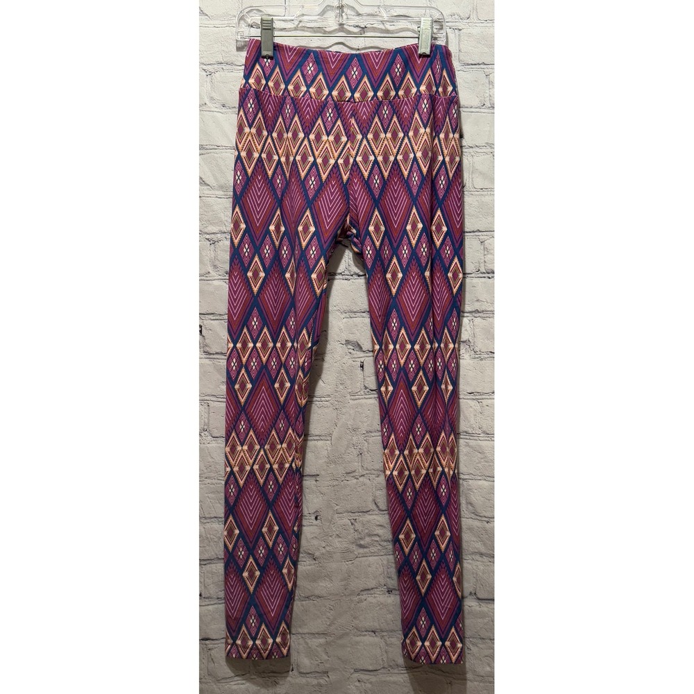 LuLaRoe One Size (2-12)ā Leggings Diamond Pattern Burgundy Blue Women